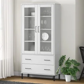 Librería patas de metal OSLO madera maciza blanco 85x35x172,5cm de , Librerías y estanterías - Ref: Foro24-350993, Precio: 35...