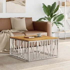 Mesa de centro acero inoxidable y madera maciza acacia plateada de , Mesas de centro - Ref: Foro24-350063, Precio: 167,36 €, ...