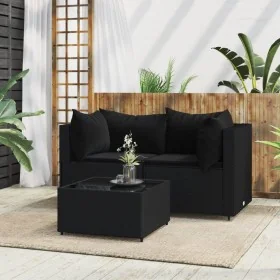Set de muebles de jardín 3 pzas y cojines ratán sintético negro by , Outdoor sofas - Ref: Foro24-319779, Price: 214,45 €, Dis...