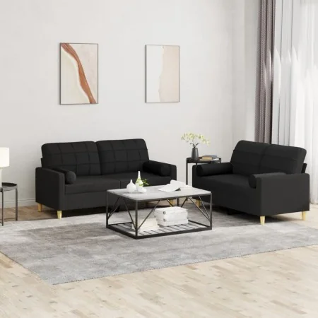 Juego de sofás con cojines 2 piezas tela negro de , Sofás - Ref: Foro24-3201294, Precio: 401,31 €, Descuento: %