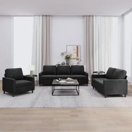 Juego de sofás con cojines 3 piezas terciopelo negro by , Sofas - Ref: Foro24-3201481, Price: 632,04 €, Discount: %