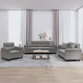 Juego de sofás con cojines 3 piezas tela microfibra gris oscuro de , Sofás - Ref: Foro24-3202304, Precio: 805,96 €, Descuento: %