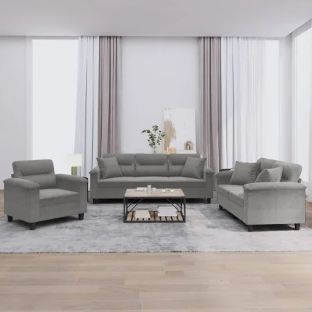 Juego de sofás con cojines 3 piezas tela microfibra gris oscuro de , Sofás - Ref: Foro24-3202304, Precio: 805,96 €, Descuento: %