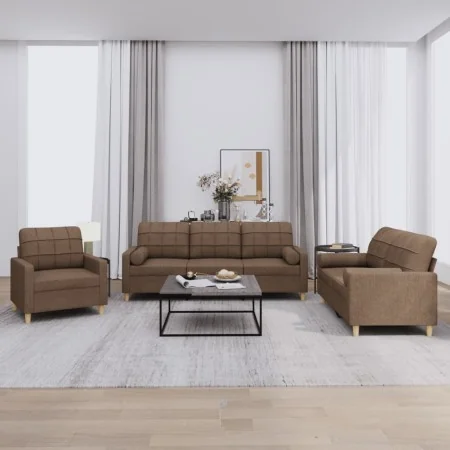 Juego de sofás con cojines 3 piezas tela marrón von , Sofas - Ref: Foro24-3201261, Preis: 625,07 €, Rabatt: %