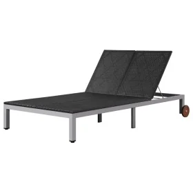 Tumbona doble con ruedas ratán sintético negro de , Tumbonas - Ref: Foro24-43977, Precio: 288,28 €, Descuento: %