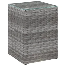 Mesa auxiliar superficie vidrio ratán sint. gris 35x35x52 cm von , Seitentische - Ref: Foro24-46983, Preis: 76,38 €, Rabatt: %
