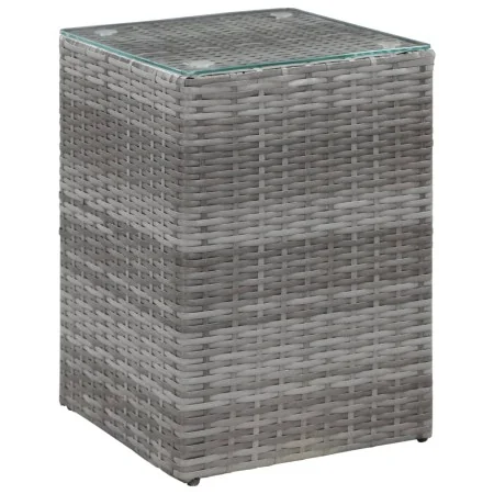 Mesa auxiliar superficie vidrio ratán sint. gris 35x35x52 cm de , Mesas auxiliares - Ref: Foro24-46983, Precio: 76,38 €, Desc...