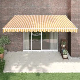 Toldo retráctil automático amarillo y blanco 4x3 m de , Toldos - Ref: Foro24-3154483, Precio: 323,42 €, Descuento: %