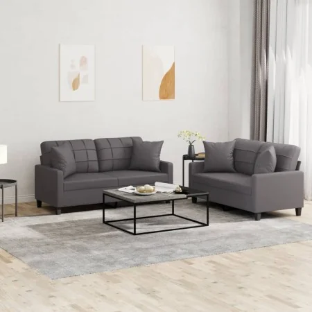 Juego de sofás con cojines 2 piezas cuero sintético gris de , Sofás - Ref: Foro24-3201370, Precio: 407,32 €, Descuento: %