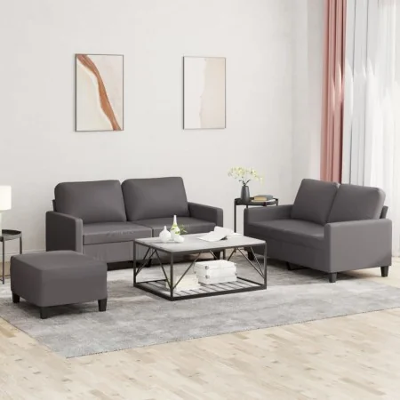 Juego de sofás con cojines 3 piezas cuero sintético gris de , Sofás - Ref: Foro24-3201415, Precio: 472,13 €, Descuento: %
