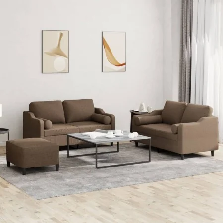 Juego de sofás con cojines 3 piezas tela marrón de , Sofás - Ref: Foro24-3201829, Precio: 494,74 €, Descuento: %