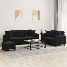 Juego de sofás con cojines 3 piezas tela microfibra negro de , Sofás - Ref: Foro24-3202359, Precio: 640,53 €, Descuento: %