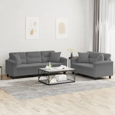 Juego de sofás con cojines 2 piezas tela microfibra gris oscuro de , Sofás - Ref: Foro24-3202352, Precio: 590,24 €, Descuento: %