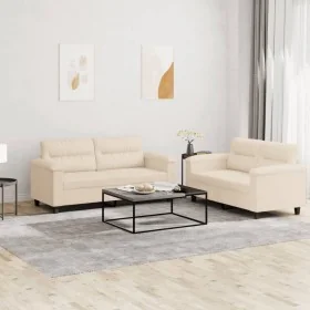 Juego de sofás con cojines 2 piezas tela microfibra beige by , Sofas - Ref: Foro24-3202319, Price: 551,47 €, Discount: %