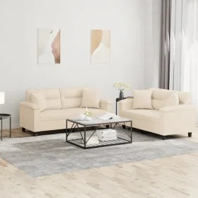 Juego de sofás con cojines 2 piezas tela microfibra beige de , Sofás - Ref: Foro24-3202331, Precio: 560,35 €, Descuento: %
