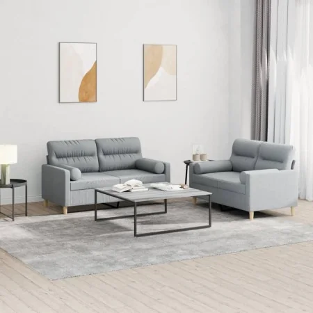 Juego de sofás con cojines 2 piezas tela gris claro de , Sofás - Ref: Foro24-3201584, Precio: 460,03 €, Descuento: %