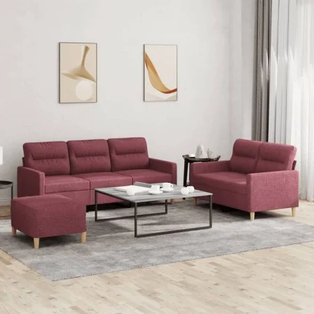 Juego de sofás con cojines 3 piezas tela rojo tinto by , Sofas - Ref: Foro24-3201614, Price: 509,03 €, Discount: %