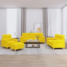Juego de sofás con cojines 4 piezas tela amarillo claro de , Sofás - Ref: Foro24-3201565, Precio: 620,51 €, Descuento: %