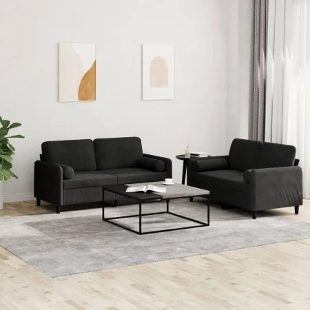 Juego de sofás con cojines 2 piezas terciopelo negro by , Sofas - Ref: Foro24-3201999, Price: 442,16 €, Discount: %