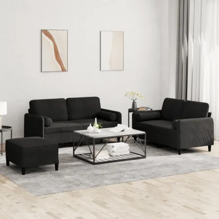 Juego de sofás con cojines 3 piezas terciopelo negro by , Sofas - Ref: Foro24-3202009, Price: 485,14 €, Discount: %