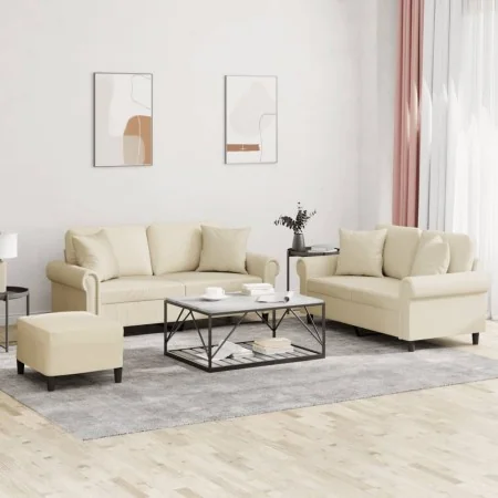 Juego de sofás con cojines 3 piezas cuero sintético color crema de , Sofás - Ref: Foro24-3202166, Precio: 494,71 €, Descuento: %