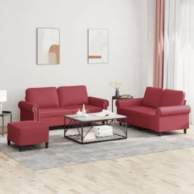 Juego de sofás con cojines 3 piezas cuero sintético rojo tinto de , Sofás - Ref: Foro24-3202158, Precio: 481,35 €, Descuento: %