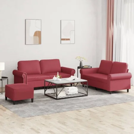 Juego de sofás con cojines 3 piezas cuero sintético rojo tinto de , Sofás - Ref: Foro24-3202158, Precio: 481,35 €, Descuento: %
