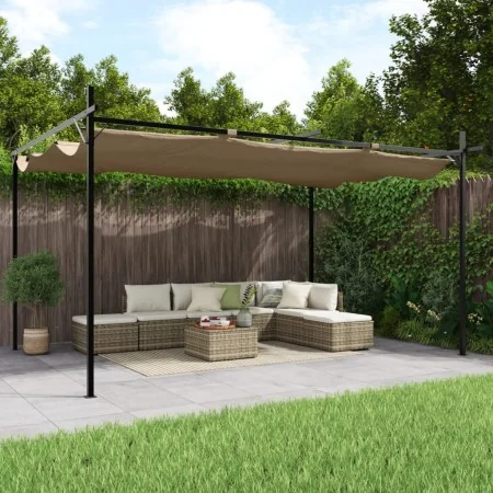 Pérgola con cubierta retráctil gris taupe 395x292x230 cm de , Carpas y cenadores - Ref: Foro24-360118, Precio: 277,59 €, Desc...