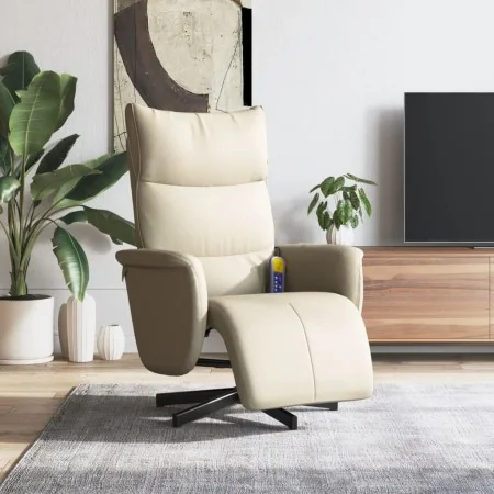 Sillón reclinable masaje con reposapiés cuero sintético crema de , Sillones - Ref: Foro24-356593, Precio: 236,24 €, Descuento: %