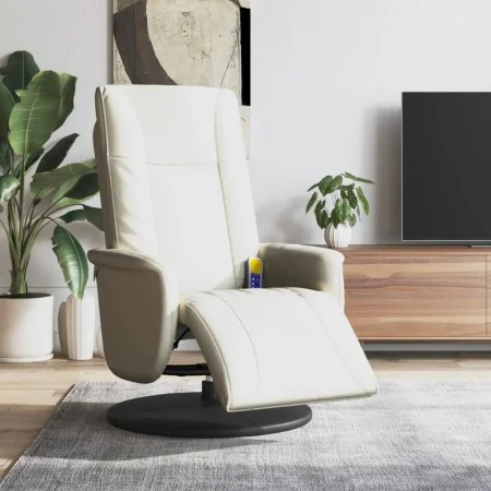 Sillón reclinable masaje con reposapiés cuero sintético crema de , Sillones - Ref: Foro24-356513, Precio: 232,77 €, Descuento: %