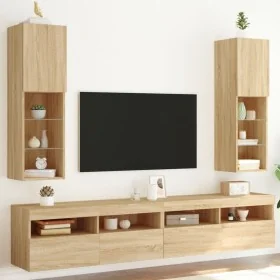 Muebles de TV con luces LED 2 uds roble Sonoma 30,5x30x102 cm de , Muebles TV - Ref: Foro24-837020, Precio: 103,50 €, Descuen...