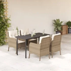 Set comedor de jardín 5 pzas con cojines ratán sintético beige de , Conjuntos de jardín - Ref: Foro24-3211971, Precio: 561,43...