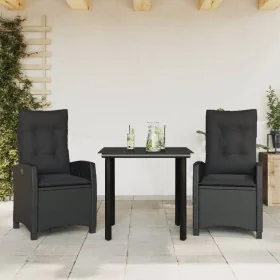 Set comedor de jardín 3 pzas con cojines ratán sintético negro de , Conjuntos de jardín - Ref: Foro24-3212752, Precio: 333,92...