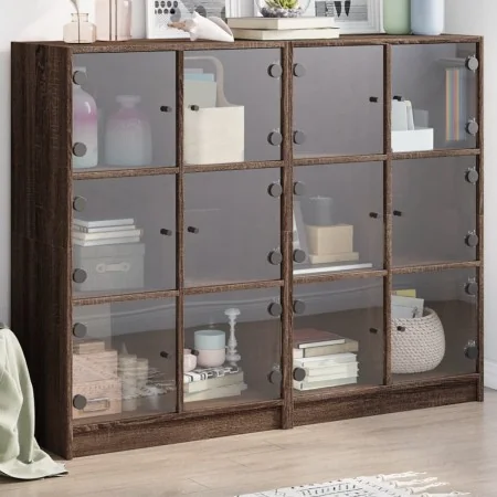 Estantería con puertas madera marrón roble 136x37x109 cm de , Aparadores - Ref: Foro24-3206516, Precio: 237,91 €, Descuento: %