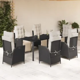 Set de comedor de jardín 7 pzas y cojines ratán sintético negro de , Conjuntos de jardín - Ref: Foro24-3213389, Precio: 928,1...