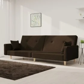 Sofá cama de 2 plazas con dos almohadas tela marrón oscuro de , Sofás - Ref: Foro24-375745, Precio: 286,96 €, Descuento: %