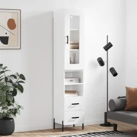 Aparador alto madera contrachapada blanco brillo 34,5x34x180 cm by , Sideboards - Ref: Foro24-3199307, Price: 126,86 €, Disco...