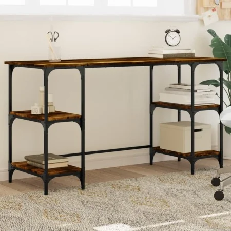 Escritorio metal madera ingeniería roble ahumado 140x50x75 cm de , Escritorios - Ref: Foro24-845328, Precio: 87,16 €, Descuen...