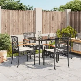 Set de muebles jardín 5 pzas con cojines ratán sintético negro de , Conjuntos de jardín - Ref: Foro24-3213597, Precio: 342,10...