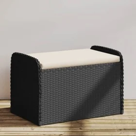 Banco de almacenaje con cojín ratán sintético negro 80x51x52 cm de , Bancos de jardín - Ref: Foro24-365730, Precio: 123,94 €,...
