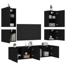 Muebles de TV de pared 6 piezas madera de ingeniería negro by , TV Furniture - Ref: Foro24-3216472, Price: 209,00 €, Discount: %