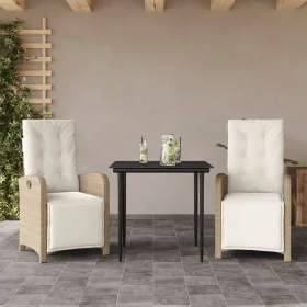 Sillas y mesita de jardín 3 piezas ratán sintético cojín beige de , Conjuntos de jardín - Ref: Foro24-3212570, Precio: 402,13...