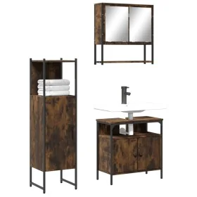 Set de muebles baño 3 pzas madera contrachapada roble ahumado de , Muebles de baño - Ref: Foro24-3214697, Precio: 159,34 €, D...