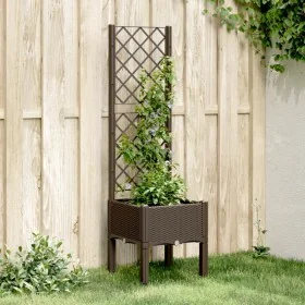 Jardinera con enrejado PP marrón 40x40x142 cm by , Pots and planters - Ref: Foro24-367920, Price: 55,47 €, Discount: %