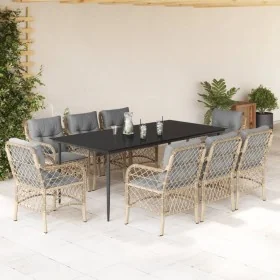 Set comedor de jardín 9 pzas con cojines ratán sintético beige de , Conjuntos de jardín - Ref: Foro24-3212158, Precio: 1,00 €...