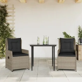 Set comedor de jardín 3 pzas cojines ratán sintético gris claro de , Conjuntos de jardín - Ref: Foro24-3262896, Precio: 331,0...