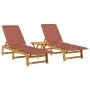 Tumbonas con mesa 2 unidades madera maciza de acacia roja de , Tumbonas - Ref: Foro24-3214217, Precio: 264,28 €, Descuento: %
