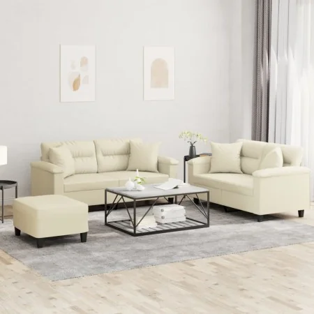 Juego de sofás con cojines 3 piezas cuero sintético color crema de , Sofás - Ref: Foro24-3202378, Precio: 561,13 €, Descuento: %