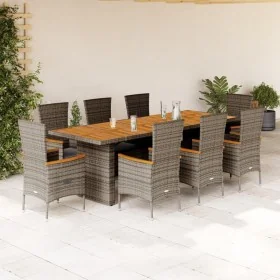Set comedor jardín 9 pzas y cojines ratán sintético gris by , Garden sets - Ref: Foro24-3277546, Price: 1,00 €, Discount: %