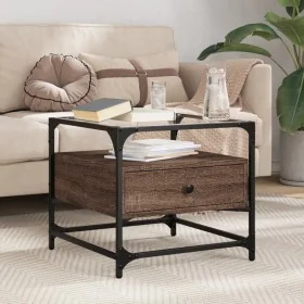 Mesa de centro con puertas de vidrio marrón roble 50x50x45 cm de , Mesas de centro - Ref: Foro24-846053, Precio: 69,99 €, Des...